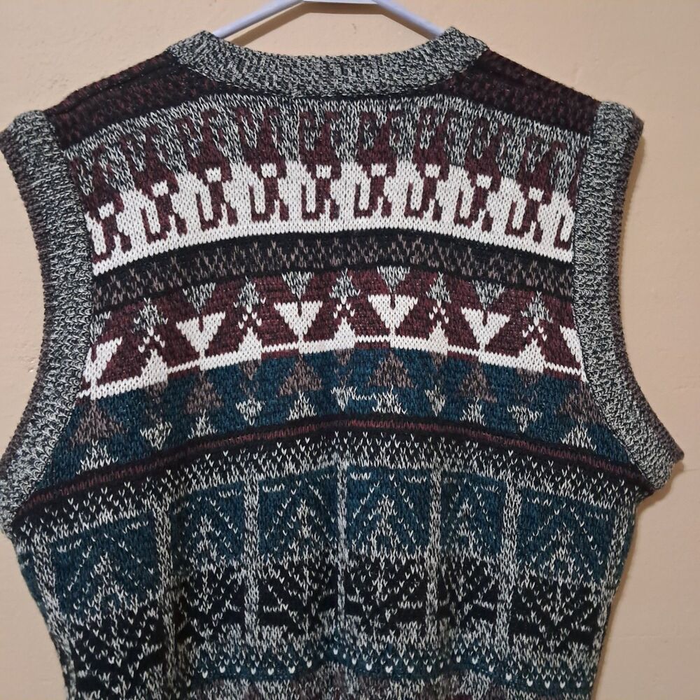 Vintage Campus Sweater Vest Mens Large 80s Academic Preppy GrandpaCore - Picture 5 of 12